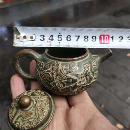 Brass Dragon and Phoenix Wine Pot and Teapot Old Fashioned Copper Kettle