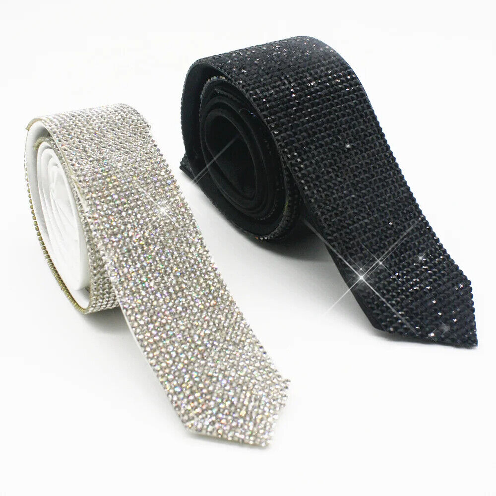 Men Necktie Black Laser Crystal Rhinestone Tie Wedding Party Prom Wear 120x4.5cm