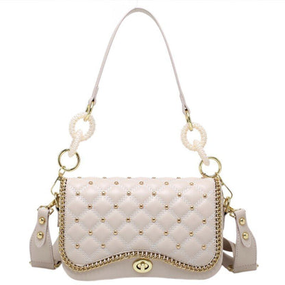 Lattice Rivet Square Underarm Bag Synthetic Leather Shoulder Bag 23*6*14CM Purse