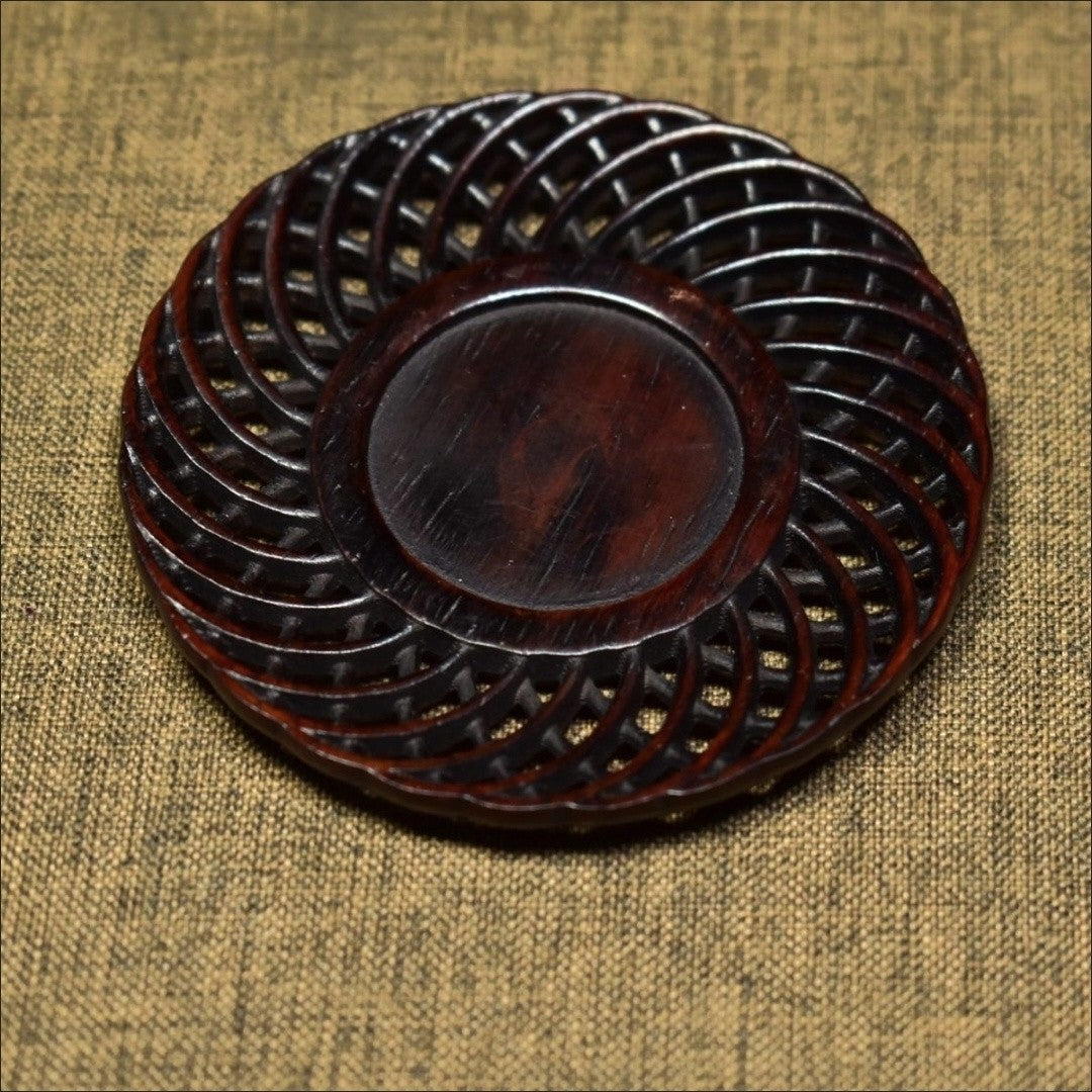 Chinese Retro Blood Sandalwood Coaster 7.5cm Hollow Carved Teacup Mat 14g