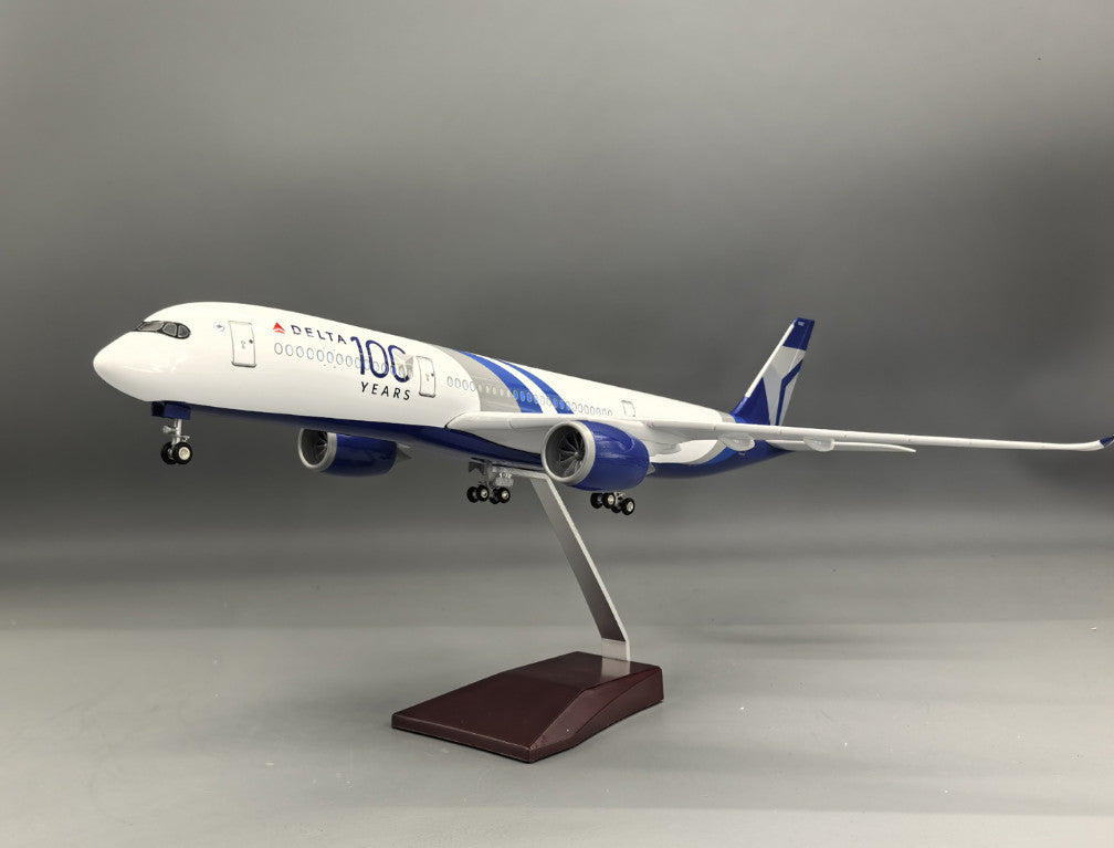 47CM 1:140 DELTA 100 YEARS AIRBUS A350 Airplane Led Sound Light Resin Model