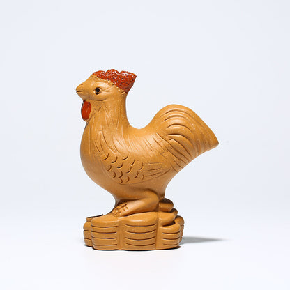 Collection of Wealth Attracting Golden Rooster Morning Tea Pet Tea Set Sculpture