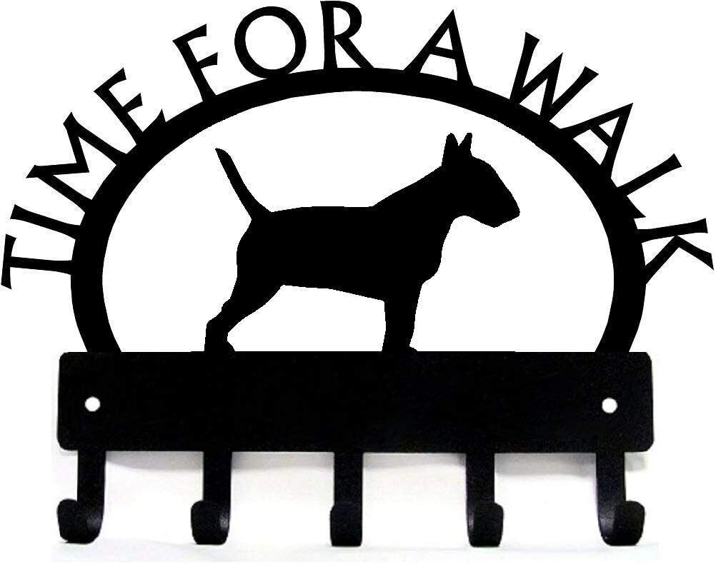 Bull Terrier Time for a Walk Key Rack Dog Leash Hanger Metal Wall Art