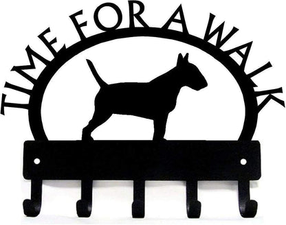 Bull Terrier Time for a Walk Key Rack Dog Leash Hanger Metal Wall Art