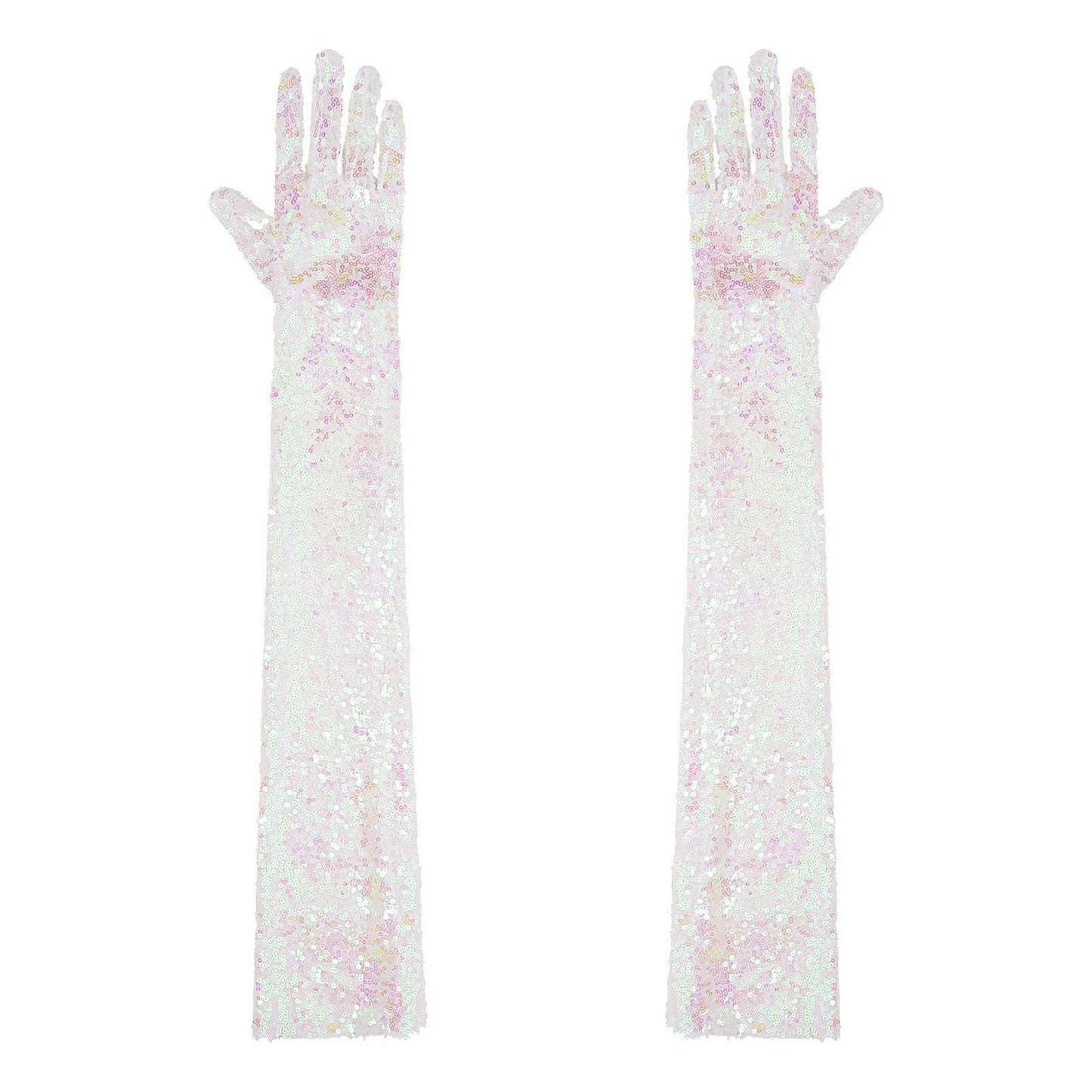 Women Gloves Vintage Shiny Sequin Finger Elbow Length Long Mittens Opera Costume
