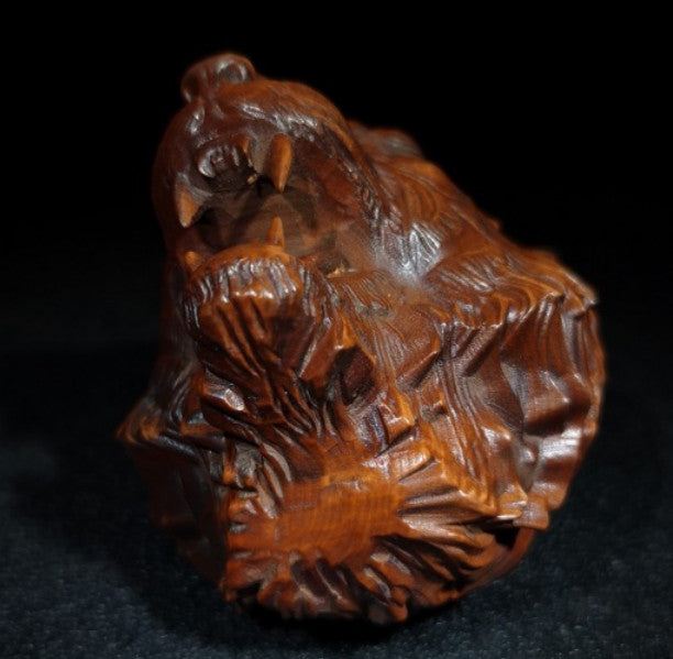 Old Chinese Boxwood Wood Hand Carving Carved Tiger head Statues
