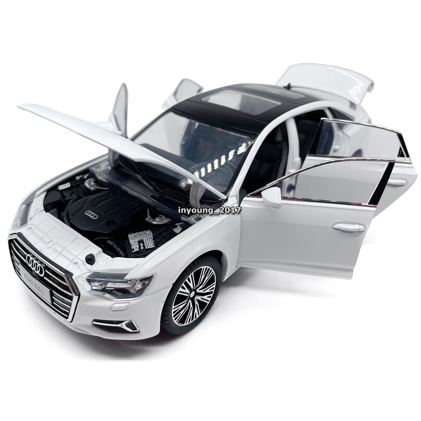 1/24 Scale 2022 Audi A6L Model Car Metal Diecast Toy Vehicle Light Sound White