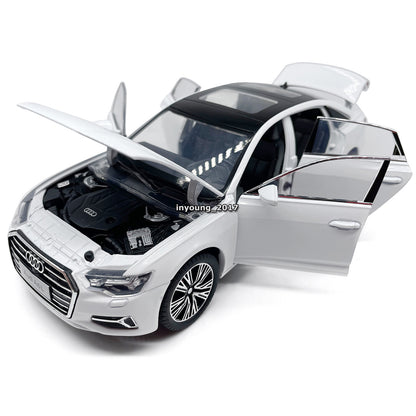 1/24 Scale 2022 Audi A6L Model Car Metal Diecast Toy Vehicle Light Sound White