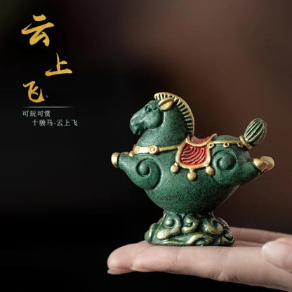 Sandstone Horses Tea Pet Ornaments 7.2cm Chinese Handmade Handicrafts Tea Play