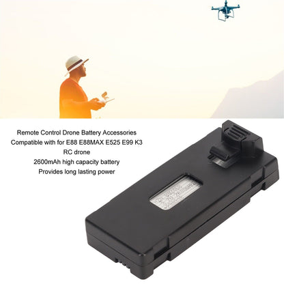 3.7V 2600mAh High Capacity Li Ion Battery For E88 E88MAX E525 E99 K3 RC Drone