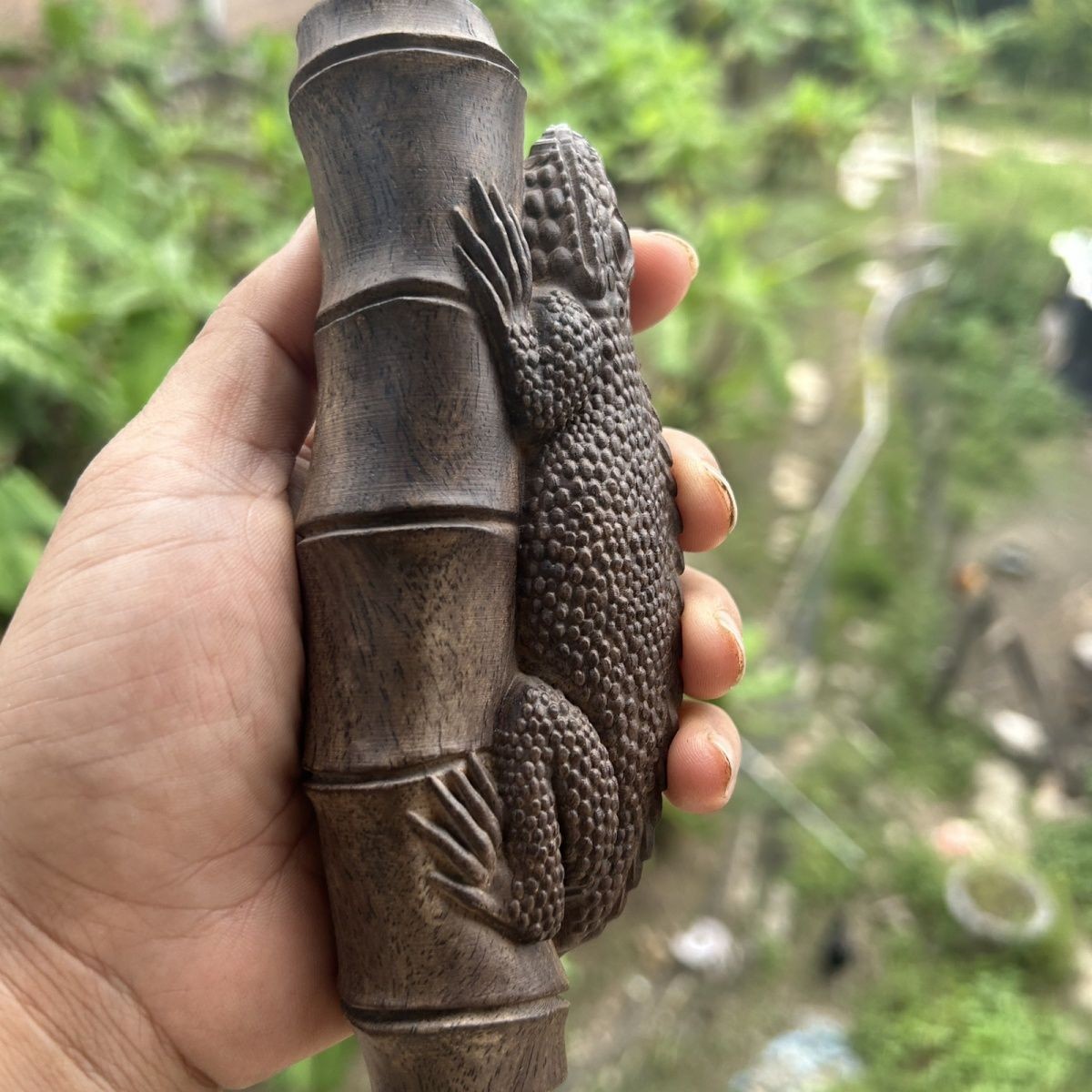 Agarwood Lizard Bamboo Joint Hand Piece 15cm Wenwan Keychain Pendant