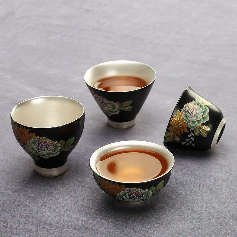 Silver Cup Flower Relief Cup Of Tea Chinese Porcelain Cup 999 Sterling Silver