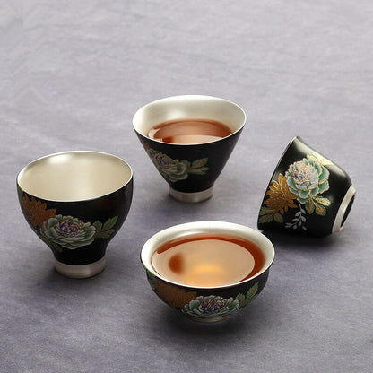 Silver Cup Flower Relief Cup Of Tea Chinese Porcelain Cup 999 Sterling Silver