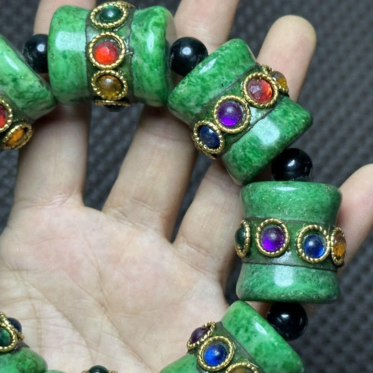 China Tibetan Natural Old Jade Collection Big Beads Green Bracelet Lucky Gift