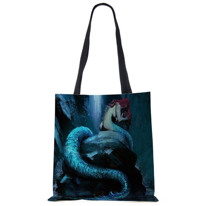 Mermaid Print Shoulder Bag Women Shopping Reusable Bags Large Travel Beach Bags