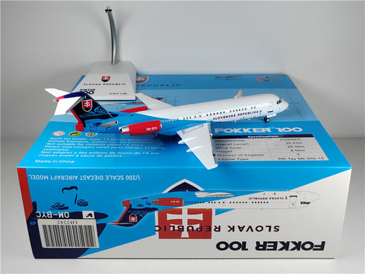 JC Wings SLOVAK REPUBLIC Government Flying Service FOKKER 100 OM-BYC 1:200 Model