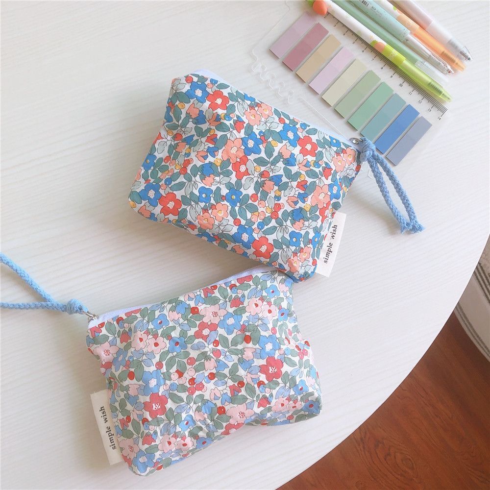Mini Cotton Cosmetic Make Up Bag Zipper Floral Inner Organizer Bags Coin Purses