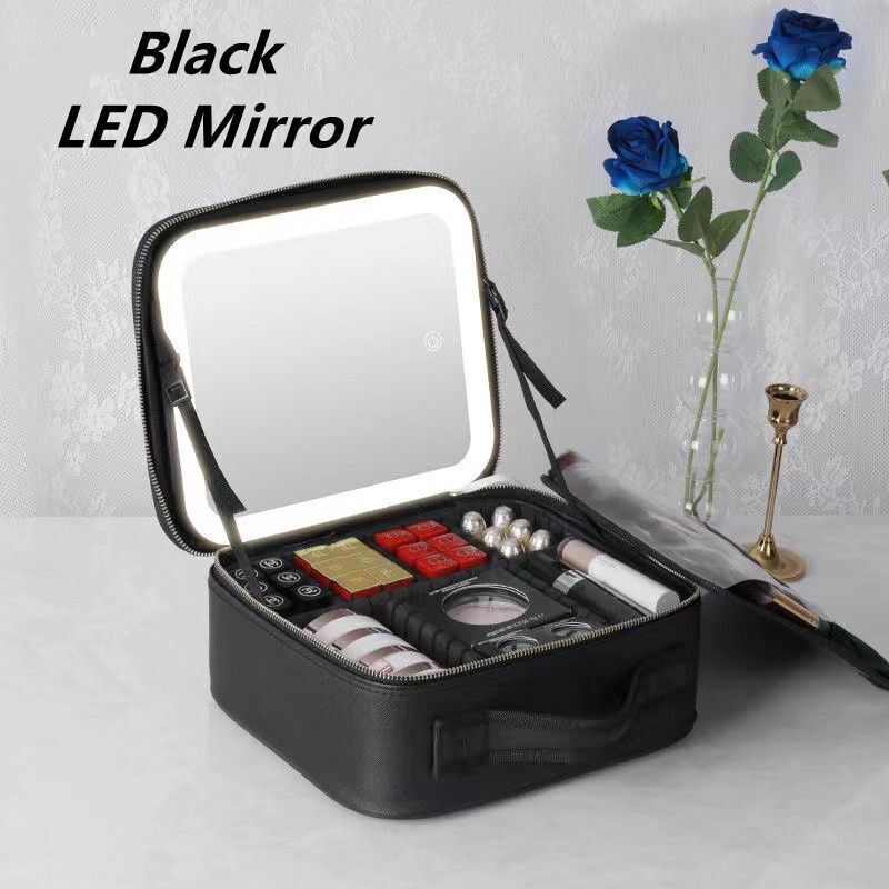 LED Light Cosmetic Bag Mirror Luxury Large Traveling Makeup Purse 26*23*11CM Bag