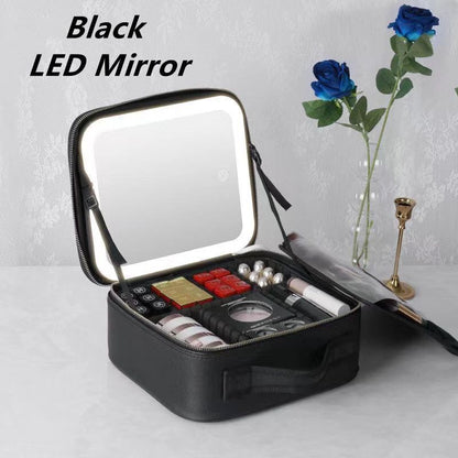 LED Light Cosmetic Bag Mirror Luxury Large Traveling Makeup Purse 26*23*11CM Bag