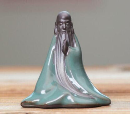 3" Old Yixing Zisha Pottery Man People Lao Tzu Taoist Founder Statue