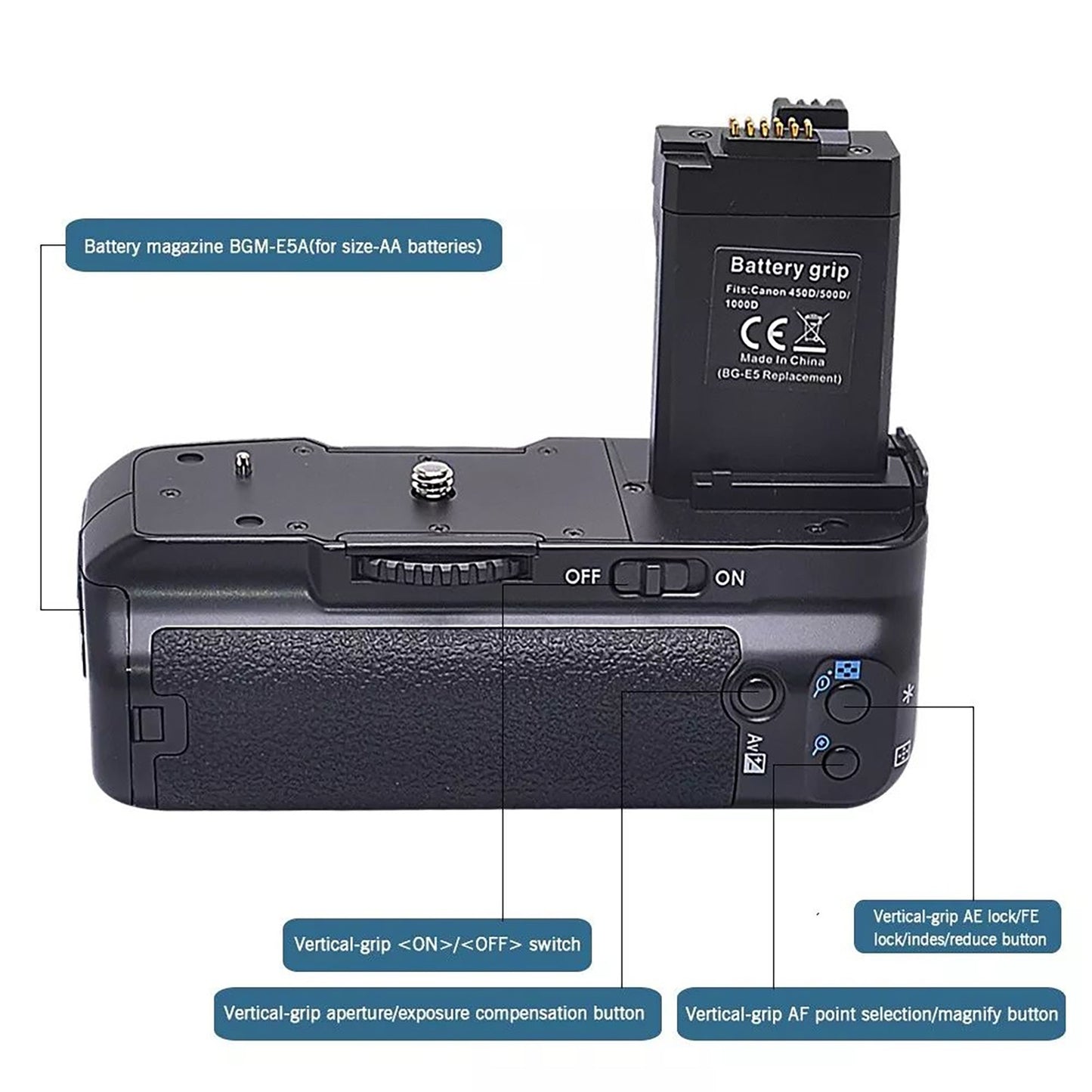 BG-E5 Vertical Battery Grip Holder Parts For Canon EOS 450D 500D 1000D Camera