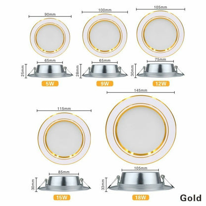 LED Downlight 5W 9W 12W 15W 18W Recessed Round Ceiling Lamp AC 220V 230V 240V