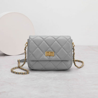Small Mini Quilted Sheepskin Leather Flap Purse Shoulder Bag Handbag w/ Chain