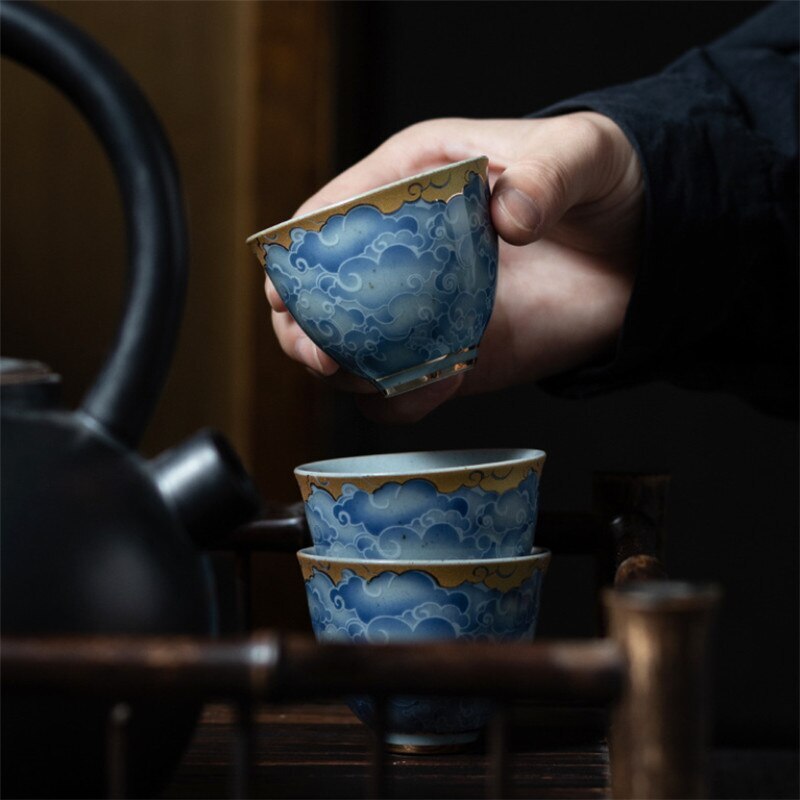 Japanese-style Ceramic Cyan Cloud Glaze Teacup Creative Chinese Kiln Change Tea