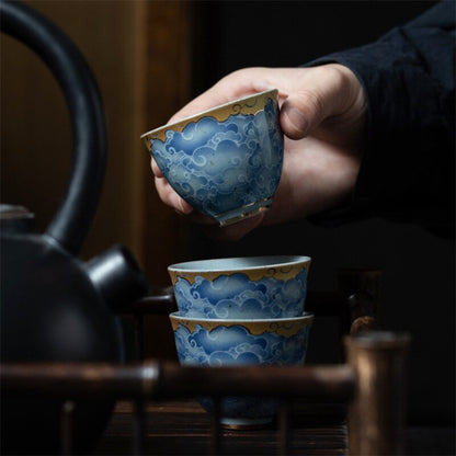 Japanese-style Ceramic Cyan Cloud Glaze Teacup Creative Chinese Kiln Change Tea