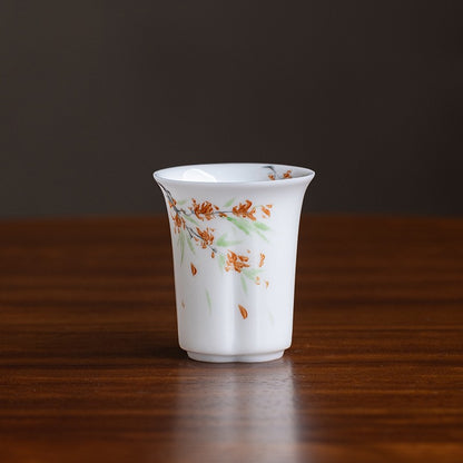 Hand Drawn Jade Porcelain Single Cup Tea Tasting Cup Household White Porcelain