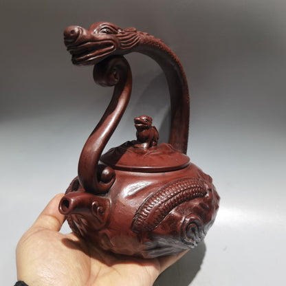 Vintage Chinese Yixing Purple Clay Teapot Zisha Ceramic Carving Dragon Teaware