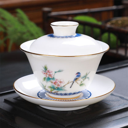 Gaiwan 180ml Great Jade Porcelain Tea Bowl Chinese Tureen Tea Brewer Cup Saucer