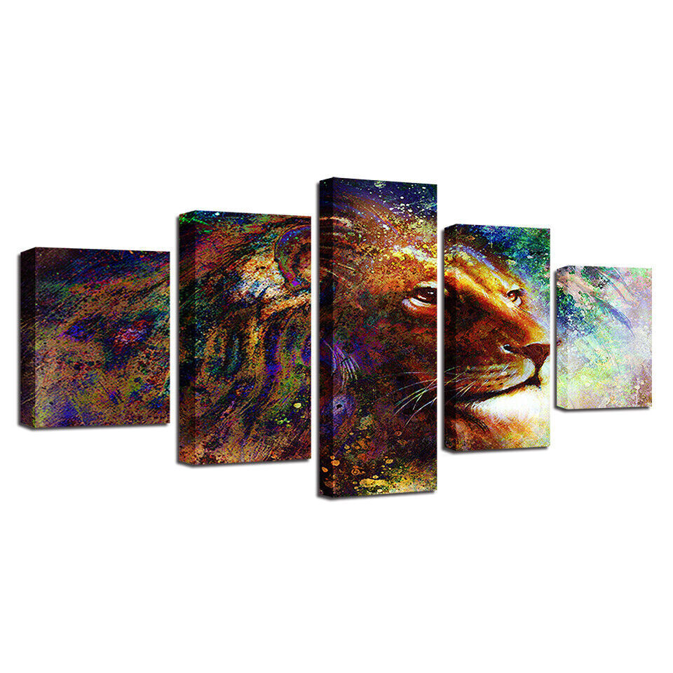 Abstract Lion Graffiti Male Lion Canvas Prints Painting Wall Art Home Decor 5PC