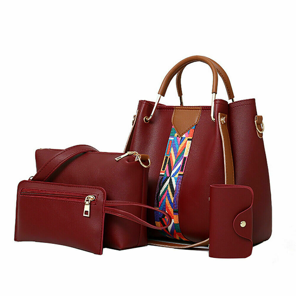 4Pcs/Set Women Lady Leather Handbags Messenger Shoulder Bags Tote Satchel Purse
