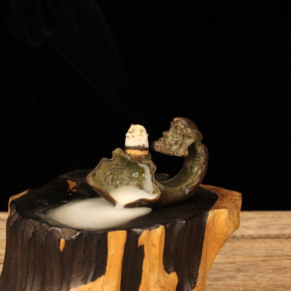 Collectible tea pet Old copper Bodhi dharma statue Incense inserted Bodhidharma