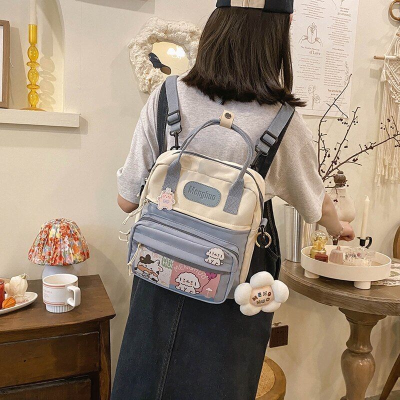 Small Backpack Nylon Bags Lightweight Zipper Bookbag Travel Rucksack 24*9*26 CM