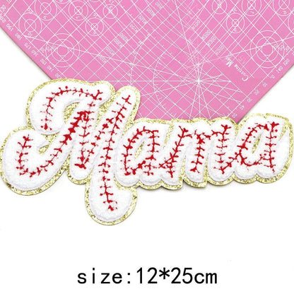 Iron On Patches MaMa Letter Chenille Embroidery Patch Clothing Appliques 25x12cm