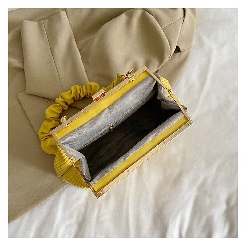 Luxury Pleated Frame Bags Party Gold Handbag Purse Vintage Underarm Shoulder Bag