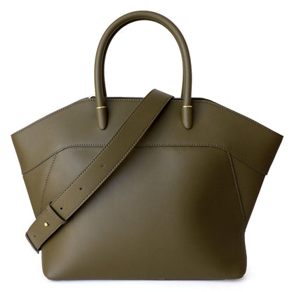 Trapezoid Real Leather Tote w/ Zipper Purse Shoulder Bag Handbag w/ Long Strap