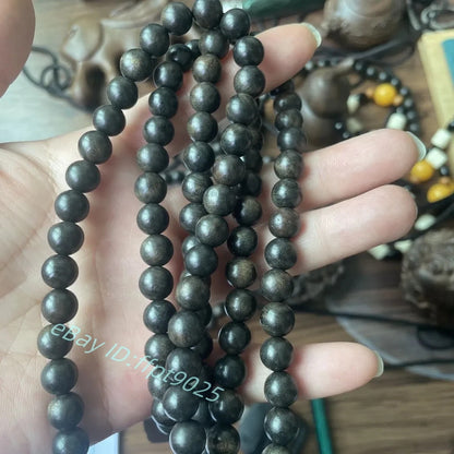 108pcs Prayer Beads Natural Wood Carving Landscape Painting Pendant Necklace