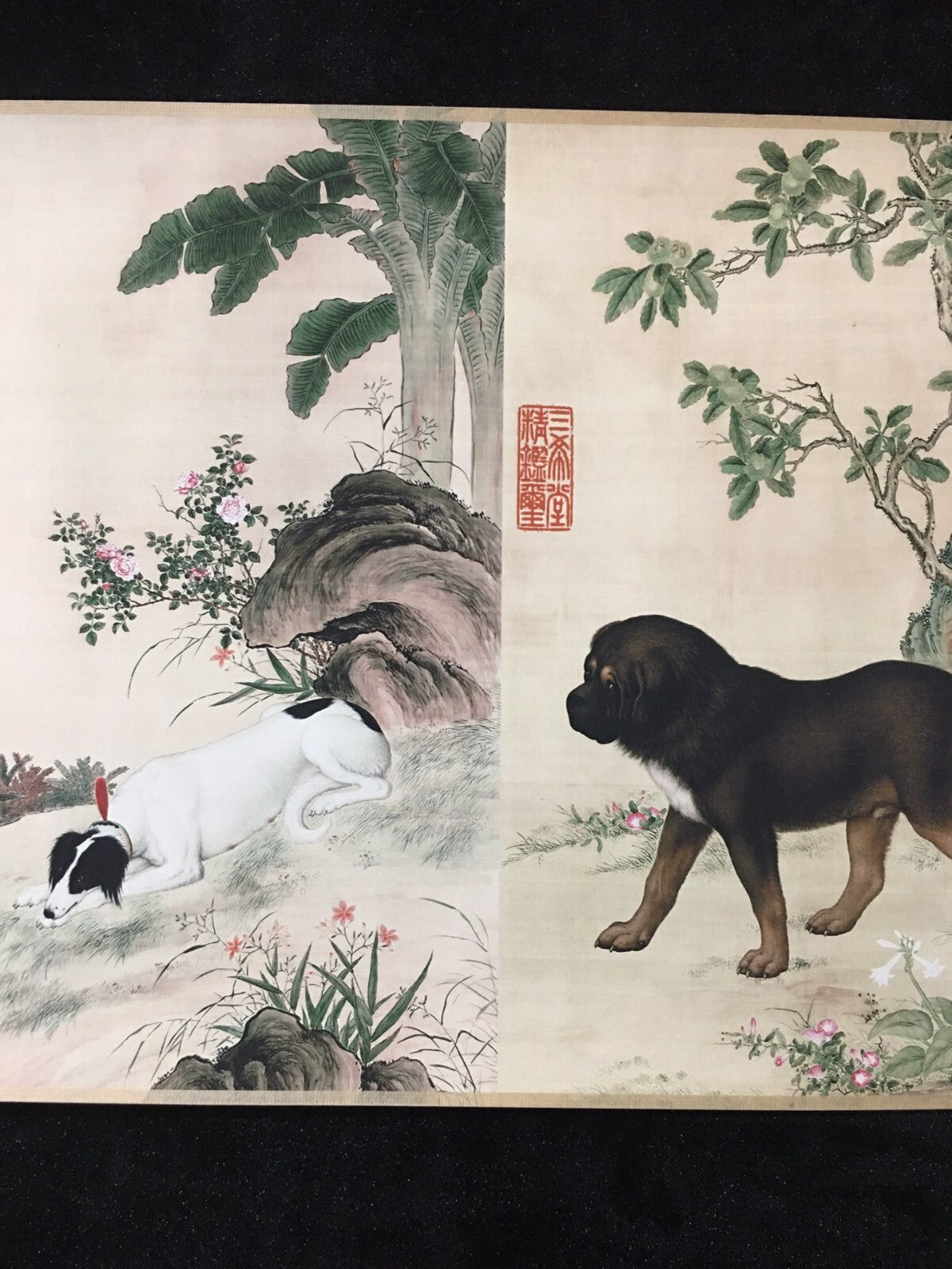 Antique boutique scroll painting, a ten dog painting by Lang Shining