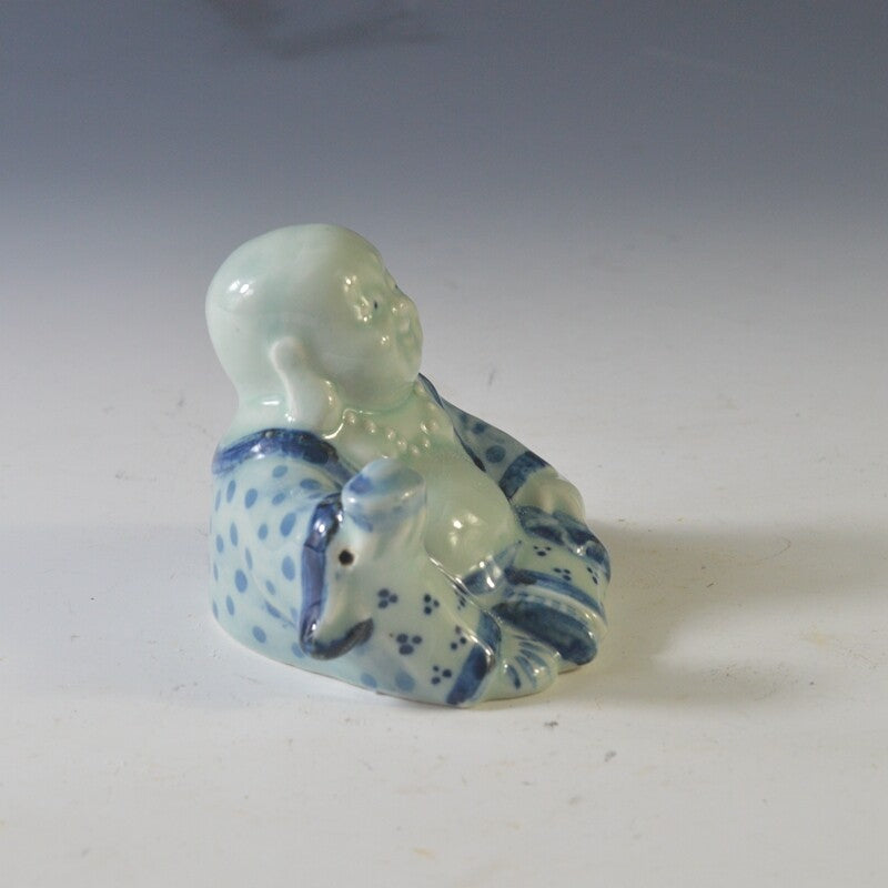Chinese Blue White Porcelain Hand Painting Maitreya Buddha Water-drop Crafts