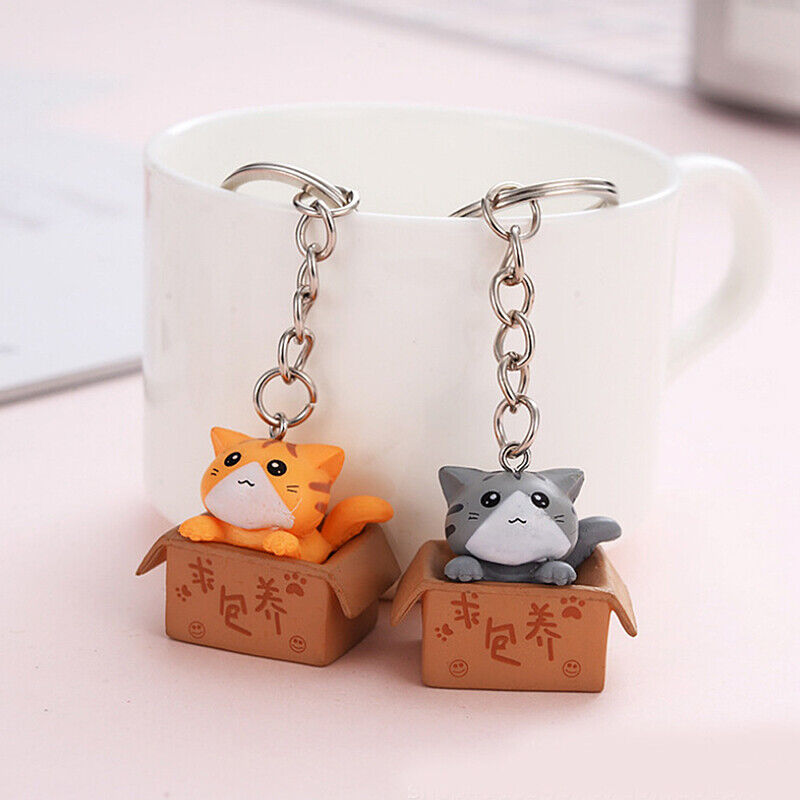 Creative Cute Little Cat Box Keychain For Women Men Keychain Bag Car Pendants