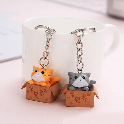 Creative Cute Little Cat Box Keychain For Women Men Keychain Bag Car Pendants