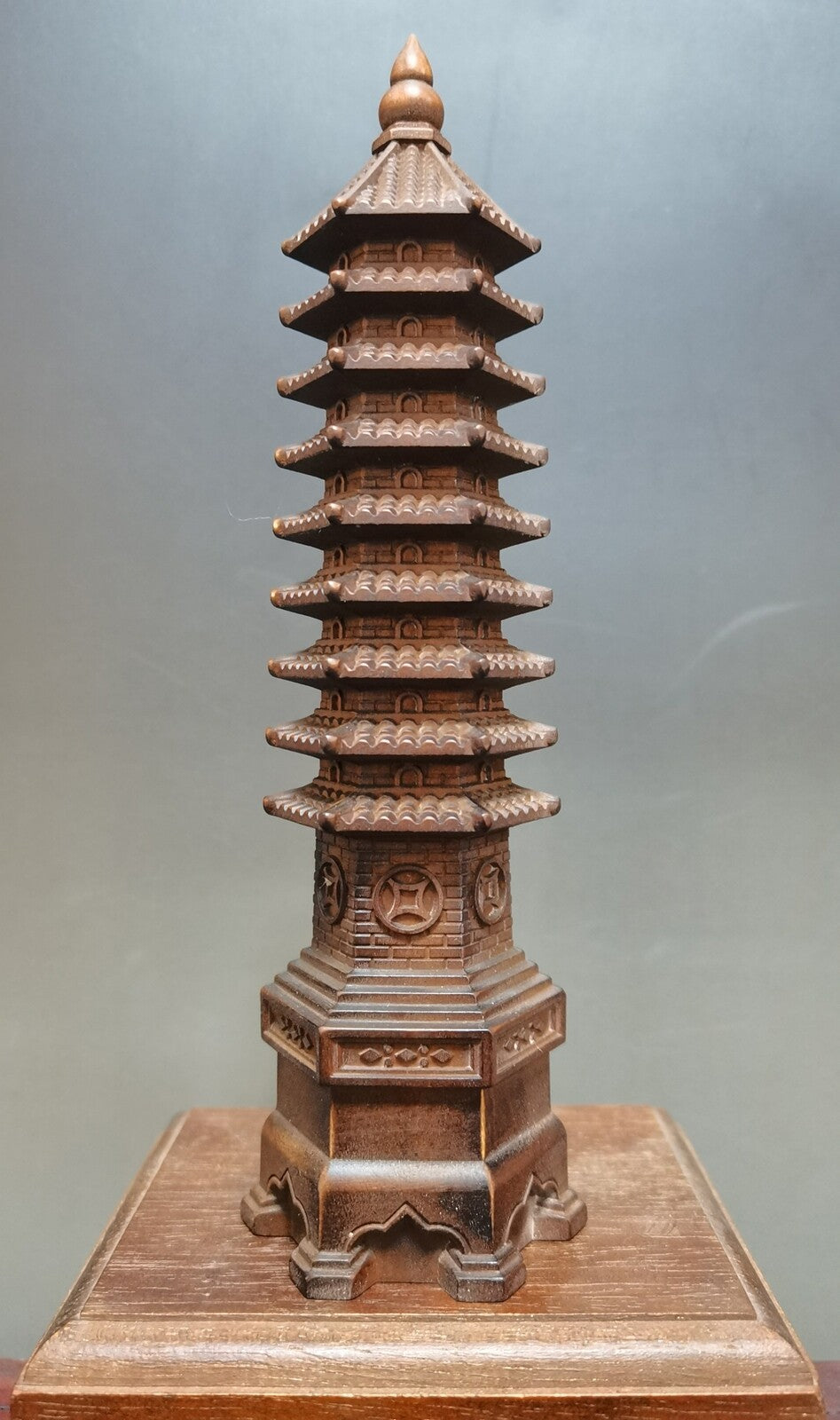 Antique Vintage Chinese Boxwood Nicely Carved Wenchang Pagoda Statue Sculpture