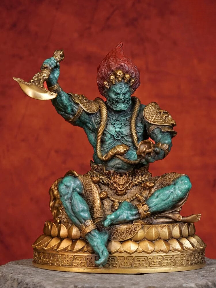 6.8" Brass Mahakala Statue Wrathful Deity Buddha Sculpture Buddhism Artwork Deco
