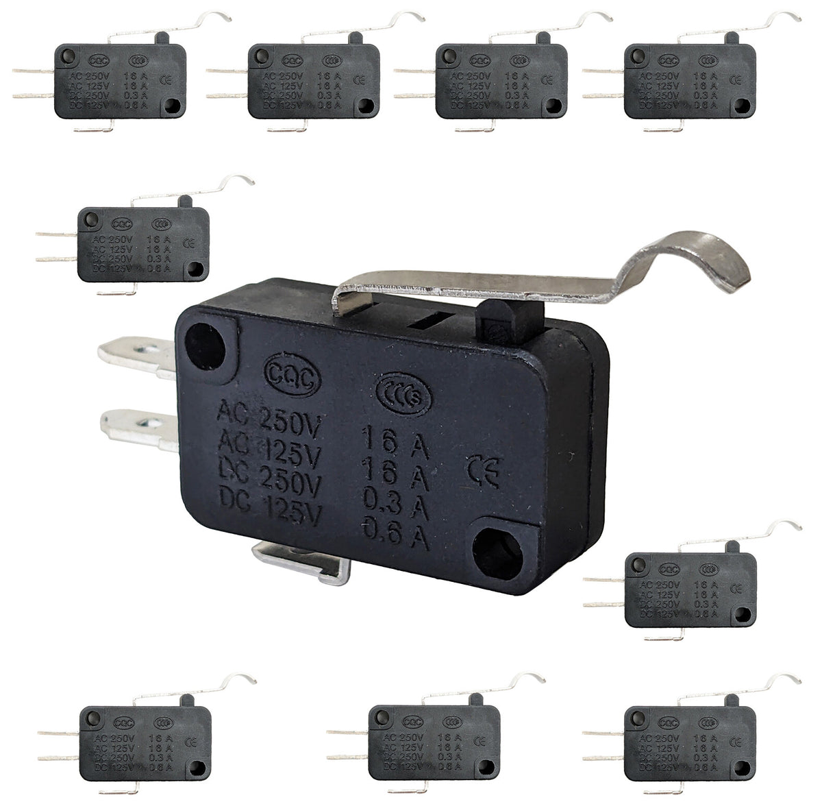 10 Pack Limit/Snap Mini Switches, SPDT, 5A @ 250V AC, Solder Lug Terminals