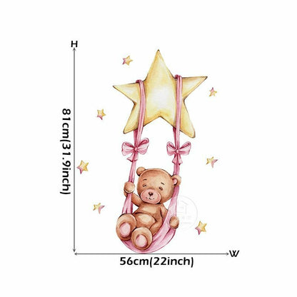 Wall Stickers Cartoon Teddy Bear Sleeping on the Moon Kids Room Baby Decoration