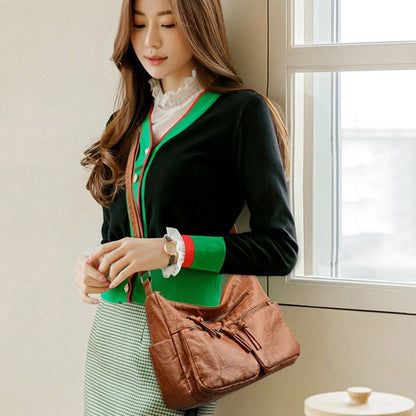 Leather Handbag Women Bags Shoulder Crossbody Bags Polyester Purse Bucket Shape