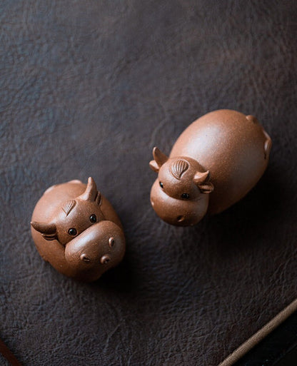 Purple Clay Tea Pets Cute Cow For Tea Tray Tea Play Yixing Purple Sand Ornaments